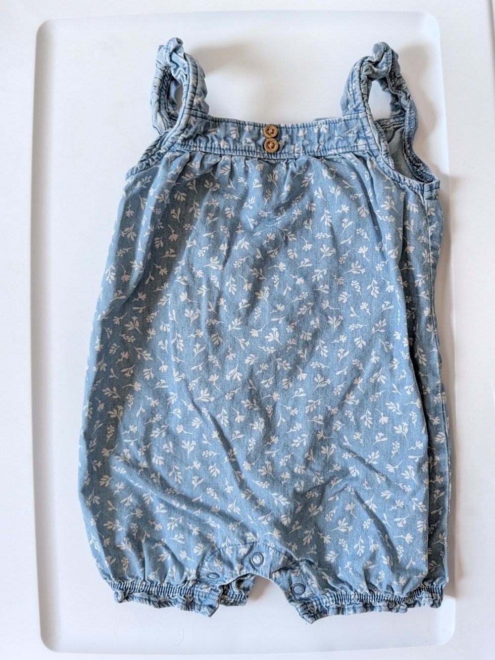 Carters Light Blue Faux Jean Floral Romper 9M